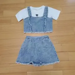 デニムビスチェ＆Tシャツ&スカート セットアップ　3点セット　150のサムネイル