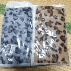 ノーブランド　起毛ふわふわ豹柄マフラー2枚セット[C]