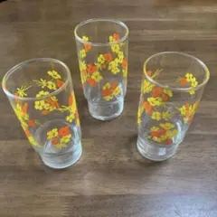 佐々木硝子⭐︎昭和レトロ花柄 ガラスコップ 3個セット