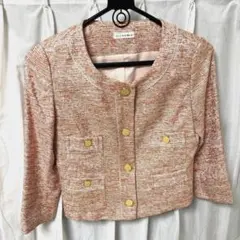 a.v.v. 美品　ピンク系ツイード ノーカラージャケット