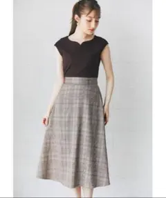 美品　tococo closetドッキング　ロングワンピース　リボン　チェック