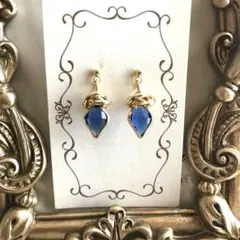 5829　ピアス　ゴールド　ハンドメイド　イヤリング交換無料　ブルー青ドロップ