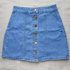 SHEIN デニム ミニスカート タイト フロントボタン ブルー