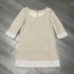 Cynthia Rowley/ベージュツイードフリンジワンピース/M