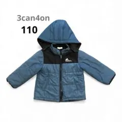 3can4on 110サイズ　青いフード付き中綿コート