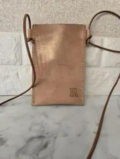 【ハンドメイド】ベージュレザー ショルダーバッグ Rロゴ入り