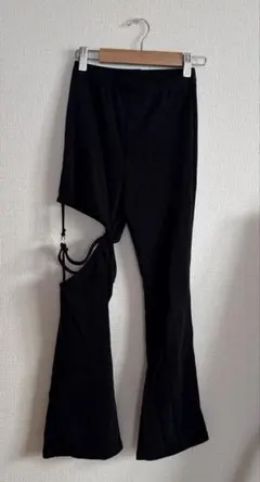 ブラック フレアパンツ 140cm カットデザイン 女の子 無地 フルレングス