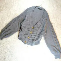 Doublefocus (M) ケーブルニットカーディガン バルーン袖 グレー