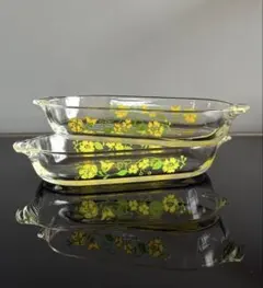 昭和レトロ　グラタン皿　花柄　ハリオ　耐熱ガラス食器　2枚セット　レトロポップのサムネイル