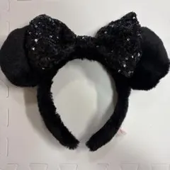 ミニー カチューシャ ブラック スパンコールリボン 黒 ファー