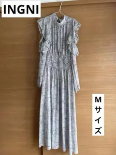 Mサイズ　INGNI 花柄フリルロングワンピース くすみグレーのサムネイル