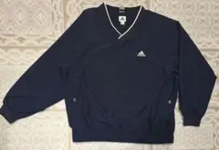 アディダス ナイロンプルオーバー Vネック ネイビー ゴルフ 万国旗タグ
