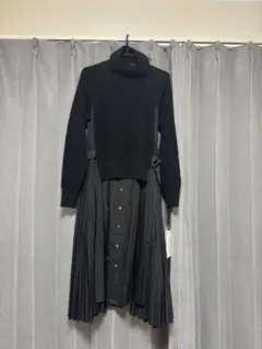 sacai 新品タグ付きニットコットンポプリンワンピース サイドプリーツ ウール
