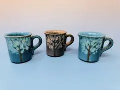 布引焼き　アートデザイン マグカップ 3個セット　木