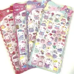 海外公式 サンリオ キティ 硬い平面シール 4枚セット ステッカー 12-⑥