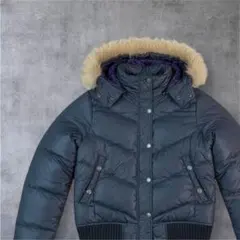 Y2K ネイビー ファー付きフード ダウンジャケット平成ギャル　00s