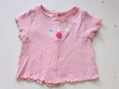 オバイビ　70size ピンク フルーツ刺繍 ベビーTシャツのサムネイル