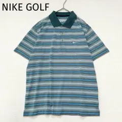 【ナイキゴルフ】半袖ポロシャツ　L　ロゴ刺繍　マルチボーダー　スポーティー　美品のサムネイル