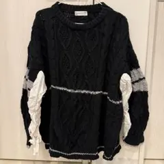 ケーブルニット セーター　異素材