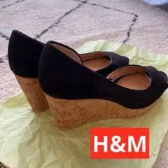 H&M スエード調 オープントゥ コルク調ウェッジソール　パンプス 38