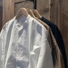 無印良品 洗いざらしオックス スタンドカラーロングシャツ 男女兼用 白 L-XL