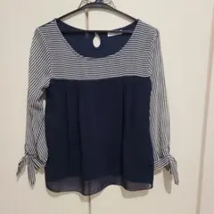 a.v.v standard ネイビー ストライプ 七分袖ブラウス