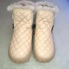 ショートブーツ 厚底 裏起毛 ベージュ キルティング