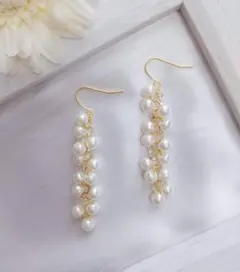 パール×チェコビーズピアス ハンドメイドピアス