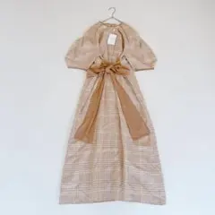 新品 タグ付 CLANE クラネ ループ ライン チェック リボン ワンピース