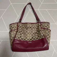 COACH トートバッグ ベージュ/ワインレッド