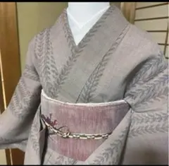 美品　単衣　生紬　縮　小紋フルセット　夏羅帯＋帯締め＋帯揚げ　158.5 65 美品 単衣 生紬 縮 小紋フルセット 夏羅帯＋帯締め＋帯揚げ