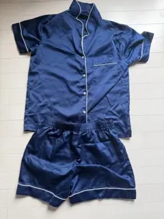 ネイビー サテン パジャマセット
