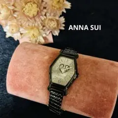 ANNA SUI 腕時計 ハート文字盤 ブラック 蛇腹ベルト 電池交換済みのサムネイル