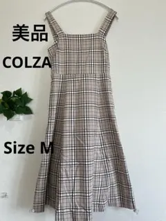 美品　コルザチェック柄ジャンパーワンピース　M 背中紐　清涼感かわいい　イベント