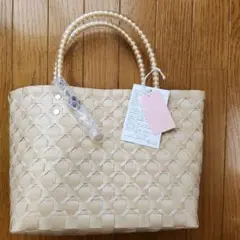 未使用・美品】アンド LOVE パールビジュー メッシュ フリル トート