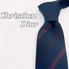Christian Dior ネクタイ ネイビー ストライプネクタイシルク8cm