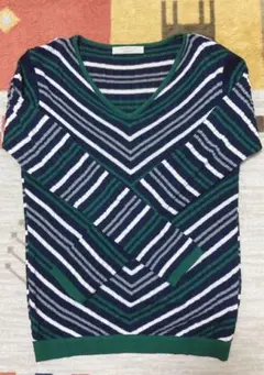 chocol raffine robe Vネックボーダー長袖ニット