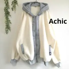 アシック ボアフリース ジャケット スウェット フード ゆったり ゆるだぼ M