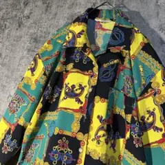 【個性派 総柄 長袖 シャツ】M〜 カラフル 印象派 ブラウス 開襟