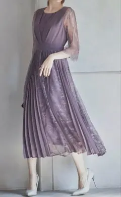 DRESS+ パーティードレス Mサイズ レース プリーツ 結婚式
