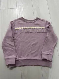 薄紫 花の刺繍 トレーナー