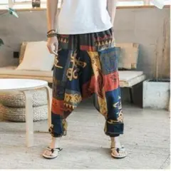 入荷エスニック 柄　アラジン サルエルパンツ ゴム　赤　黒　男女兼用