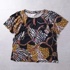 デザインカットソー enjour アニマル×チェーン 総柄 半袖 M古着
