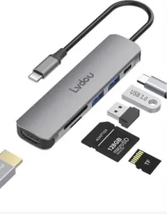 USB C ハブ 6-in-1 Lvdou アダプタ｜100W PD充電対応