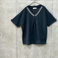 ゴールデンベア Vネック 刺繍 カットソー ブラウス 黒 LL 大きいサイズのサムネイル