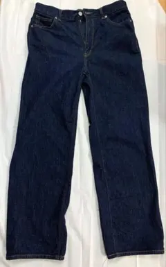 GUハイライズ　ストレートデニムパンツ インディゴブルーＸＬ　ゆったり　洗濯済み