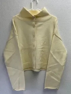 訳ありカーディガン イエロー M レディースショート丈 ハイネック ボタンニット