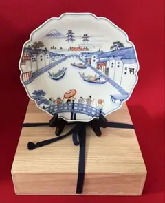 古伊万里 初期伊万里 大明成化年製款 染付 山水文 飾皿 時代箱 M R7968