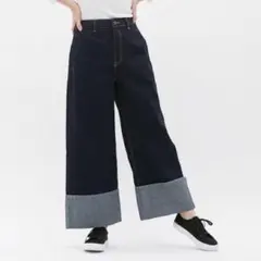 GU デニム ワイドパンツ L ジーユー　ロールアップデニム