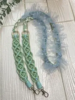 【値下げ】 ドットチュールスマホショルダー☆ミント×ターコイズ 120cm